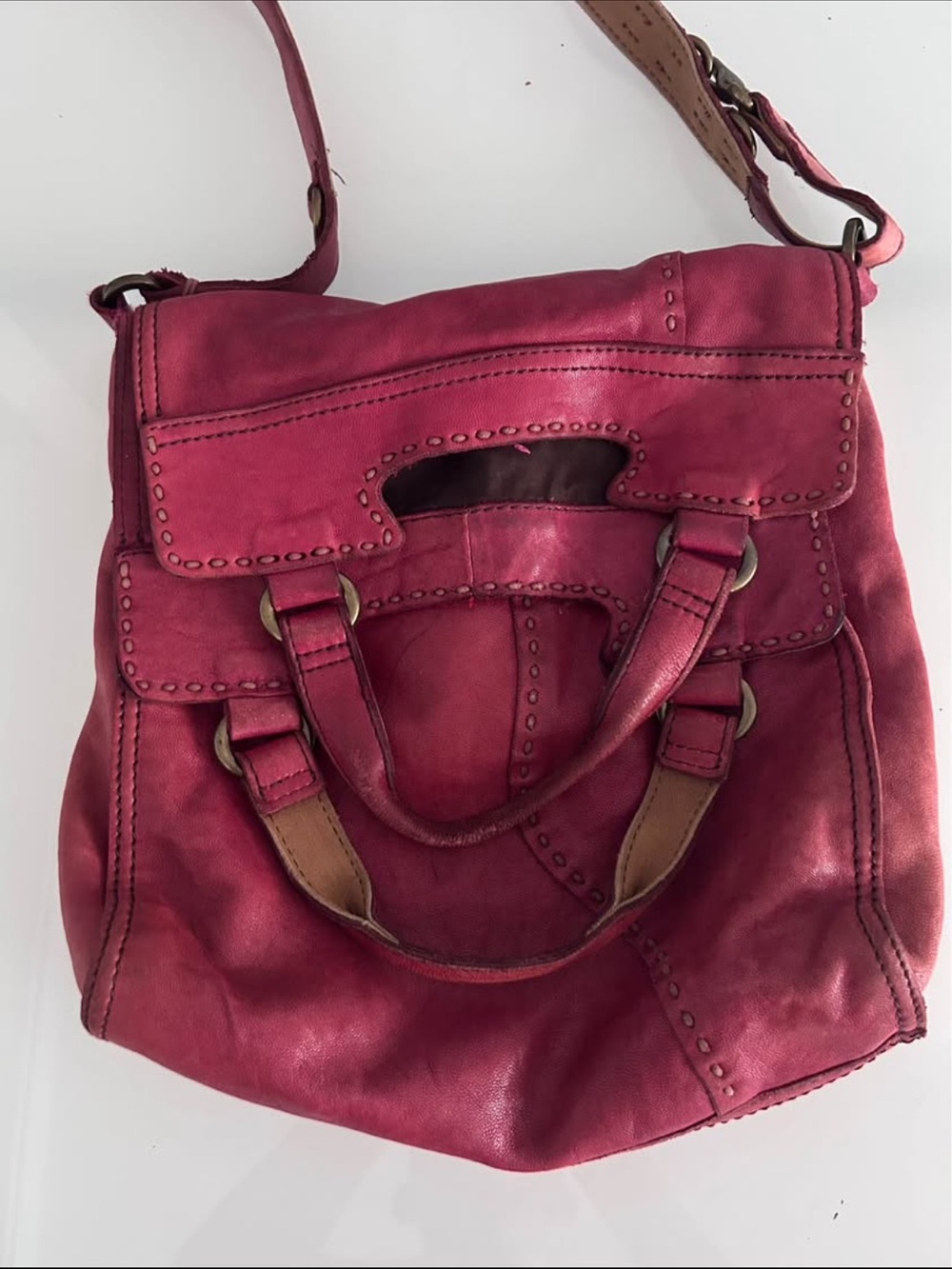 Lucky Brand Fuchsia Pink Leather Crossbody Satchel